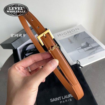 Saint Laurent Thin Brown Belt With Square Buckle 2.0cm