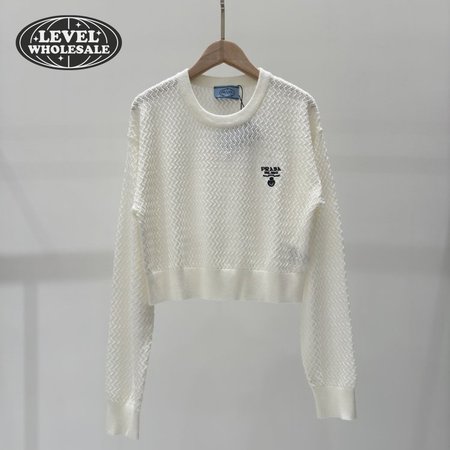 Prada Hollowed-out crew neck knitted Sweater