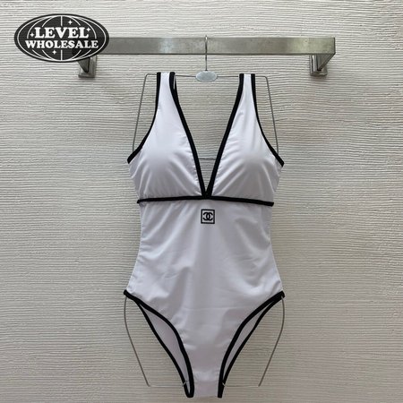 Chanel White V-Neck One-Piece Swimsuit