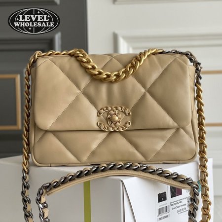 Chanel 19 Small Flap Bag in Light Beige Lambskin