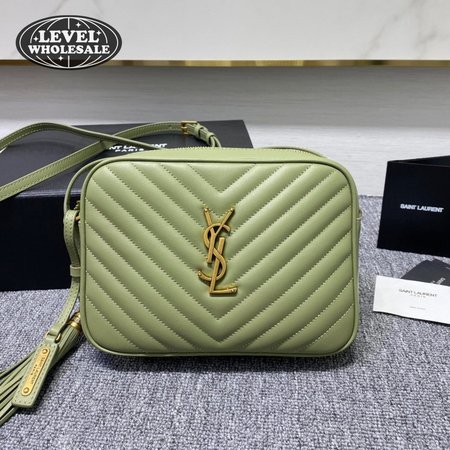 Saint Laurent Lou Mini Bag In Quilted Grain De Poudre Embossed Light Sage