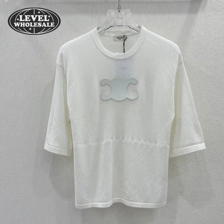 Celine Triomphe Perforated T-Shirt In Plonge Lambskin Optic White