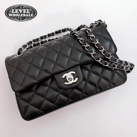Chanel Classic Double Flap Quilted Caviar Silver-tone Medium Black