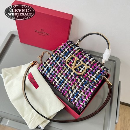 Valentino Small Vsling Handbag In Woven Metallic Nappa