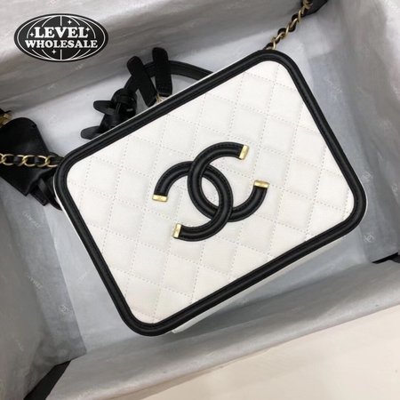 Chanel White & Black Quilted Caviar Leather