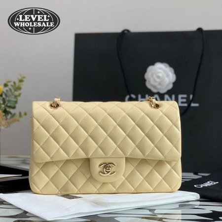 Classic Handbag Cloudy Pearly Goatskin & Gold-Tone Metal Light Yellow