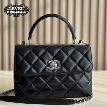 Chanel Flap Bag Top Handle Quilted Lambskin Gold-tone Small Black