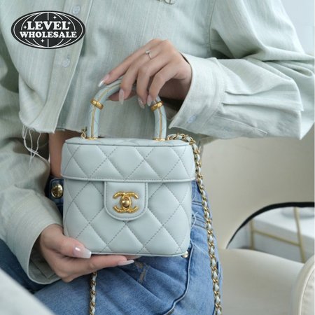 Chanel Small Vanity Case Lambskin & Gold-Tone Metal Light Blue