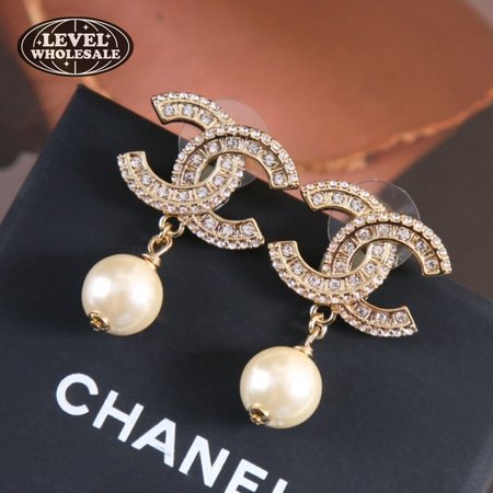 Chanel CC Drop Earrings Crystal Pearl Gold