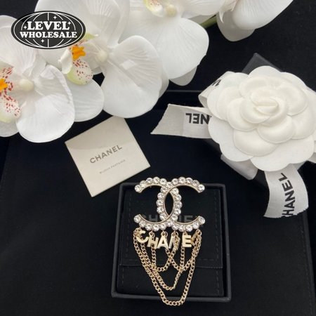 Chanel Crystal Pearl Multi Strand Chain CC Brooch Gold