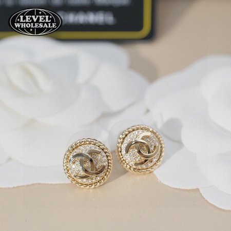 Chanel Double C Round Full Diamond Stud Earrings