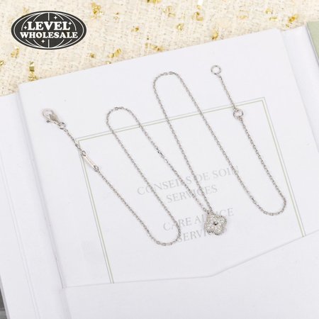 Van Cleef & Arpels 18k White Gold Diamond Pure Alhambra Necklace