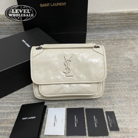 Saint Lauren Niki Baby Leather Shoulder Bag In Crema Soft