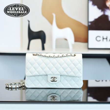 Chanel Classic Flap Shoulder Bag White Silver