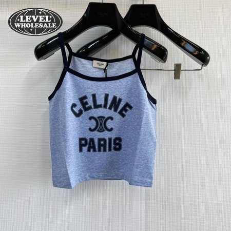 Celine Paris Tank Top In Cotton Jersey Blue/Navy