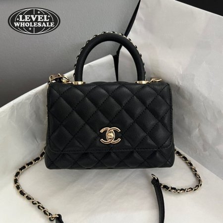 Chanel Coco Handle Flap Quilted Caviar Gold-tone Mini Black