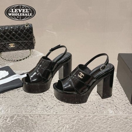 Chanel Sandal Patent Crumpled Lambskin Black