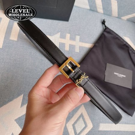 Saint Laurent Leather Cassandre Thin Belt With Square Buckle