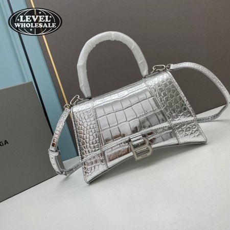 Balenciaga Metallic Shiny Calfskin Crocodile Embossed Hourglass Top Handle Bag