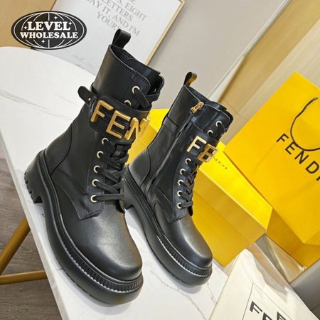 Fendigraphy Black Leather Biker Boots