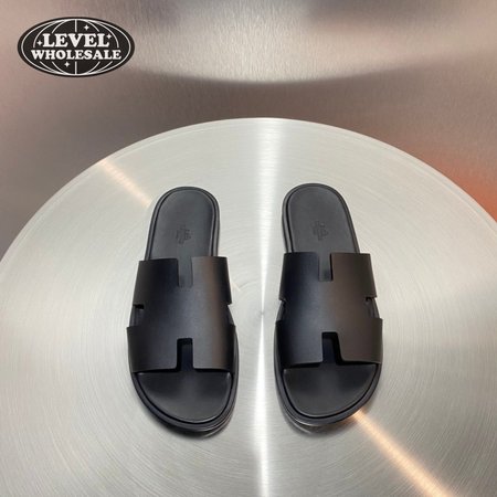 Hermes Izmir Sandal Noir Canvas Calfskin Leather