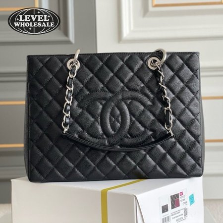 Chanel GST Black Quilted Caviar Leather Silver-Tone Hardware