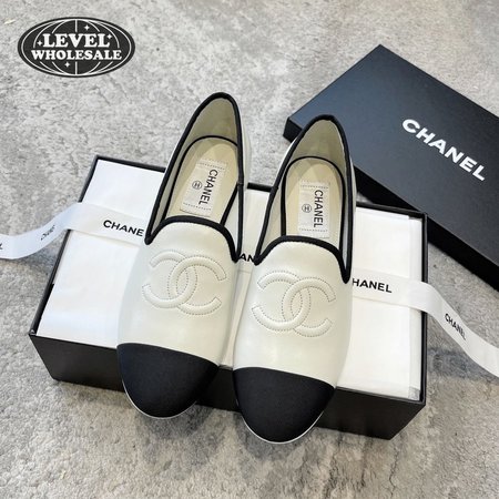 Chanel CC Loafers White Black Lambskin