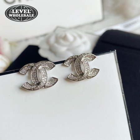 Chanel Crystal CC Earrings Silver