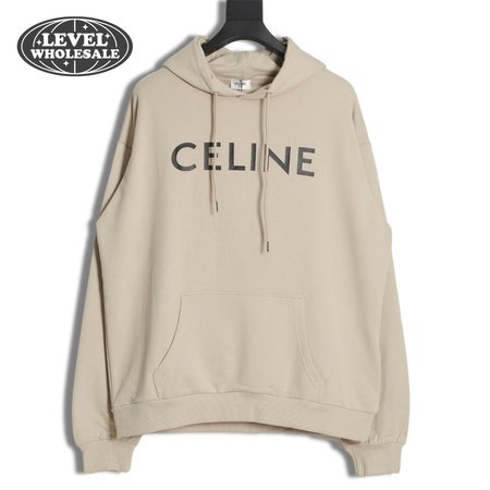 Celine Loose Hoodie In Cotton Fleece Stone Beige / Black