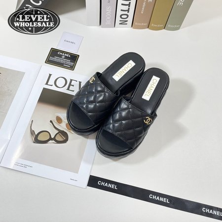 Chanel Black Leather Slides