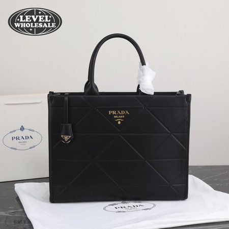 Large Leather Prada Symbole Bag With Topstitching Black 1BA377