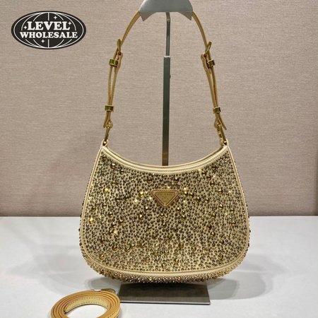 Prada Cleo Satin Bag With Crystals Platinum 1BC169