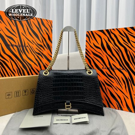 Balenciaga Crush Large Chain Bag Crocodile Embossed In Black
