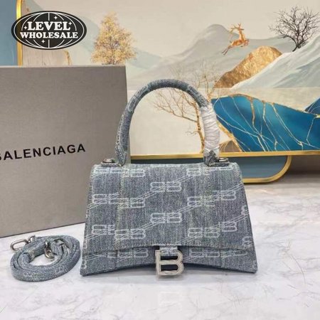 Balenciaga Hourglass Small Handbag Bb Monogram Bleached Denim In Blue 64716