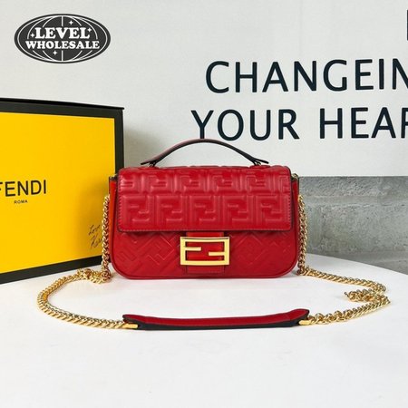 Fendi Baguette Chain Midi Red Leather Bag