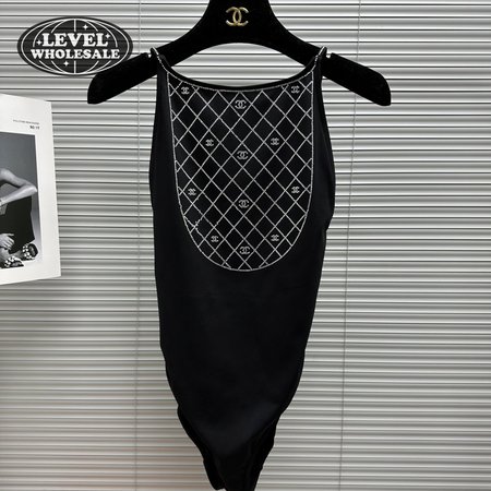 Chanel Swimsuit Stretch Jersey Strass Black Silver