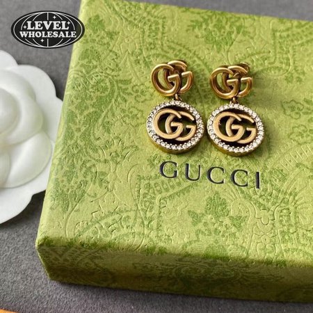 Gucci Vintage Metal Double G Design Crystal Surround Drop Earrings