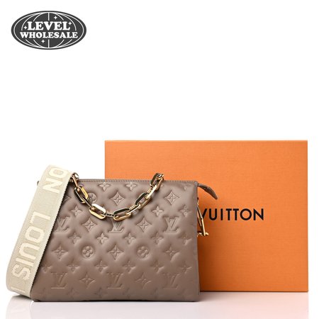 Lambskin Embossed Monogram Coussin PM Taupe