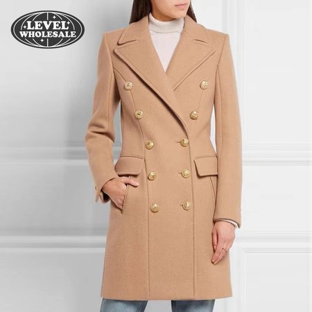 Balmain Black Double Breasted Gold Button Wool Coat