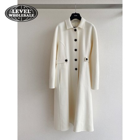 Dior Single-Breasted Long Double-Faced Cashmere Coat White