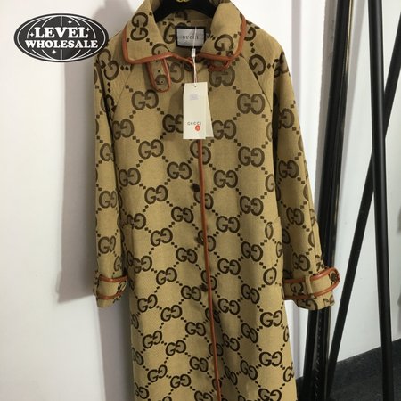 Gucci G Jacquard Letter Leather-Bound Mid-Length Trench Coat