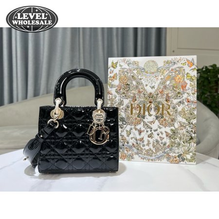 Small Lady Dior Bag Black Patent Cannage Calfskin