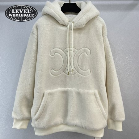 Celine Oversized Triomphe Hoodie In Fleece Off White S-L
