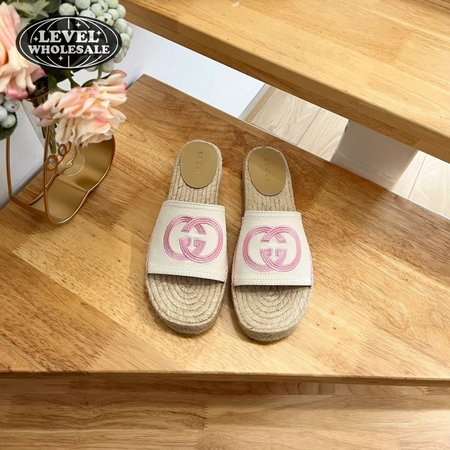 Gucci Espadrille Slide With Interlocking G White/Pink 35-41