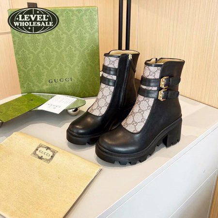 Gucci GG Ankle Boot With Buckles Black Leather 35-41