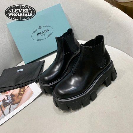 Prada Monolith Brushed Leather Chelsea Boots Black 35-40