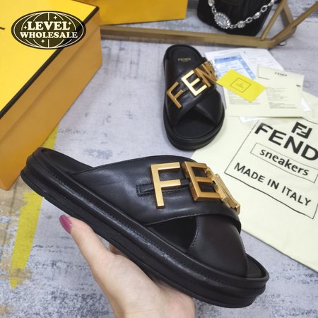 Fendigraphy Black Leather Slides 35-45