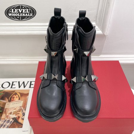 Valentino Roman Stud Calfskin Combat Boot With Tonal Studs 40MM 35-39