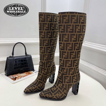 Fendi Cut High-Heeled FF Chenille Boots 35-39