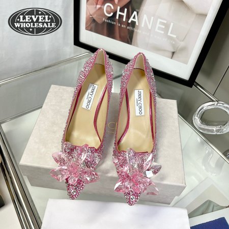 Jimmy Choo Alia Rose Mix Suede and Crystal Covered Pointy Toe Pumps 35-39